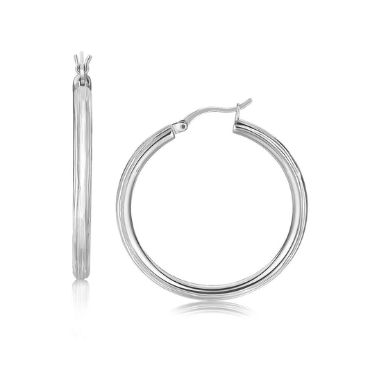 Sterling Silver Rhodium Plated Fancy Hoop Style Diamond Cut Earrings (30mm)