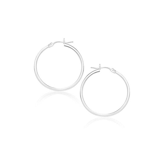 14k White Gold Polished Hoop Earrings (20 mm)