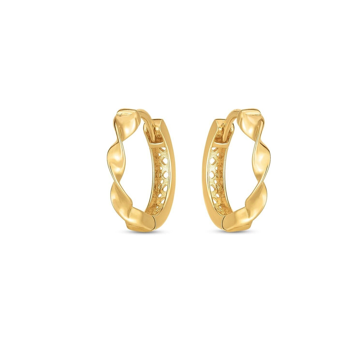 14k Yellow Gold Twist Huggie Hoops