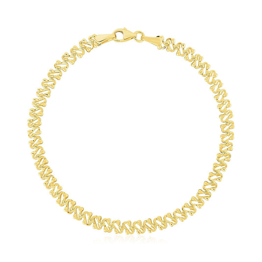 14k Yellow Gold High Polish Textured Fancy Chain Bracelet (4mm)