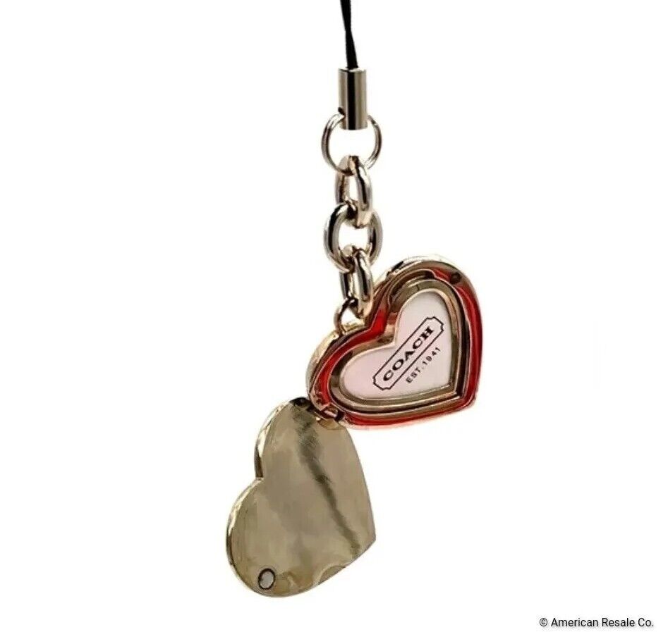 READ! Rare COACH Pink Enamel Signature Heart Locket Keychain Lanyard-Purse Charm