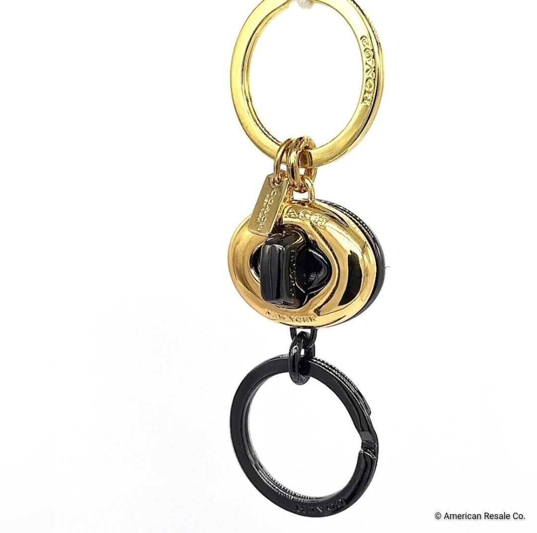 $98 COACH Black and Gold Dual Keychain Fob Purse Charm Detachable for Valet-Rare