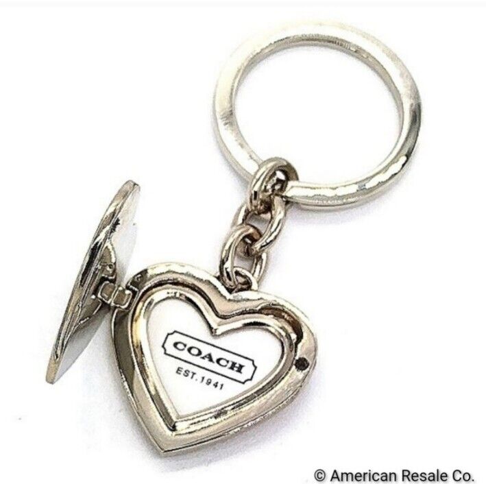 Rare COACH Signature White Enamel Heart Locket Purse Charm Keychain FOB-magnetic