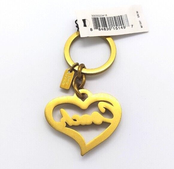 Rare NWT COACH Brass Script Heart Keychain Fob Purse Charm Style 92069
