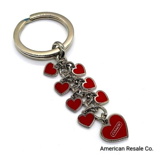 Rare COACH Enamel Cascading Red Heart Multi Keychain Fob Purse Charm Style 1602