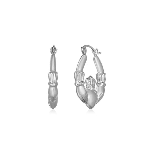 14K White Gold Claddagh Symbol Hoop Earrings