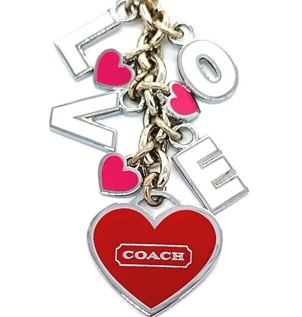 Vintage COACH Red Heart Love Lanyard Keychain Fob Key Ring Purse Charm -Rare