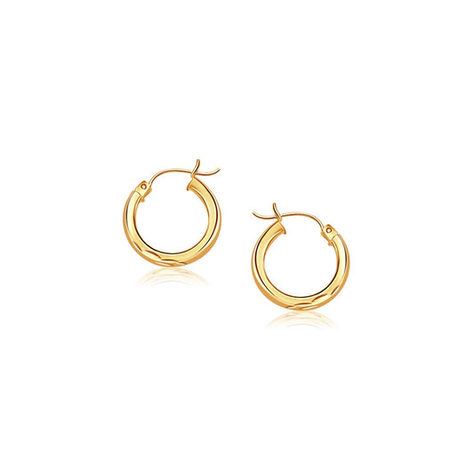 14k Yellow Gold Hoop Earring with Diamond-Cut Finish (20mm Diameter)