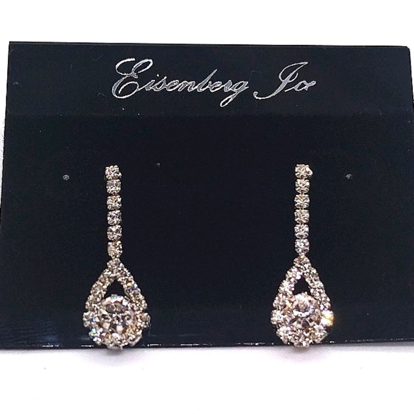 Vintage Eisenberg Ice 1" Pave Crystal Dangle Drop Designer Earrings in Silver