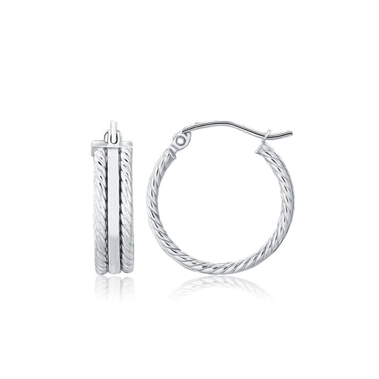 14K White Gold Textured Hoop Earrings (3/4 inch Diameter)