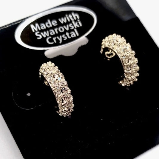 Palladium Plated Made with Swarovski Crystals 3/4" Mini Hoop Earrings