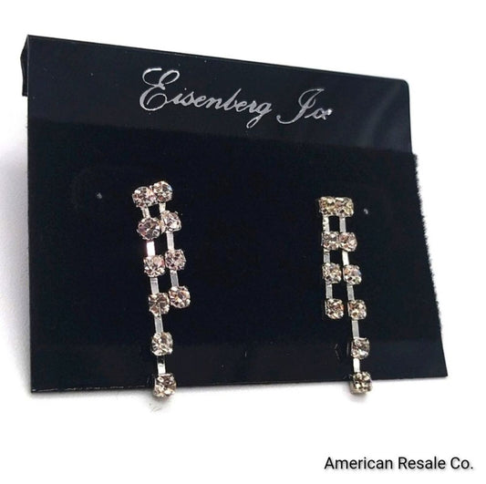 Vintage Eisenberg Ice 1" Pave Cubic Zirconia Drop Dangle Silver Earrings