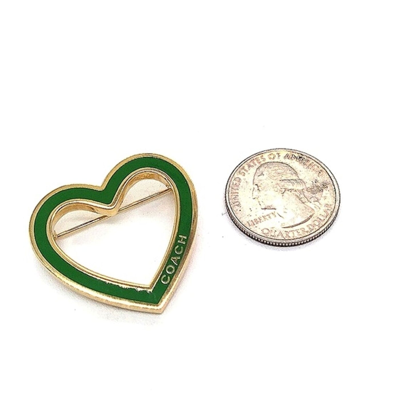 COACH Vintage Green Enamel Heart Pin Brooch in Gold Tone-Purse Backpack Charm