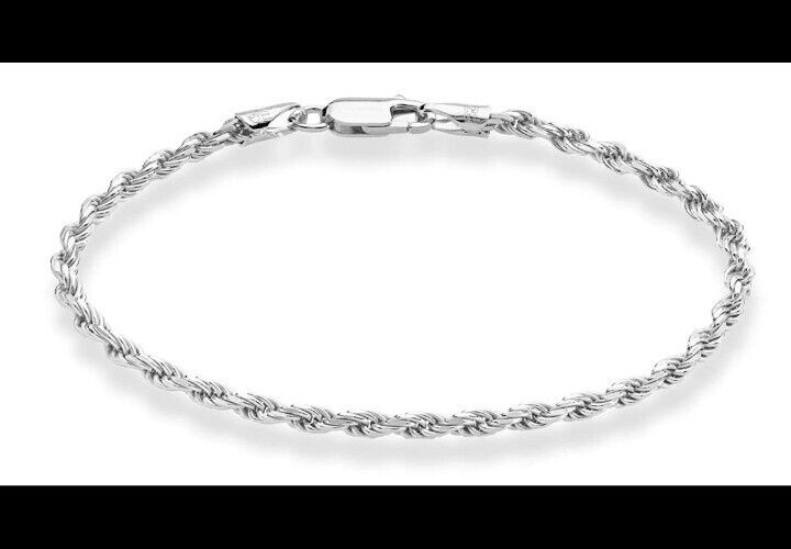 3MM Solid 925 Sterling Silver Italian DIAMOND CUT ROPE CHAIN Necklace ITALY