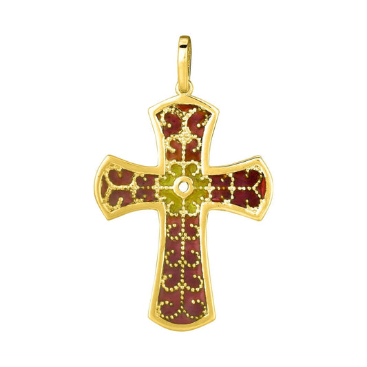 14K Yellow Gold Red Cross Pendant