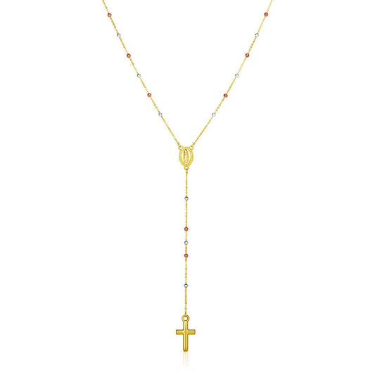 14k Tri Color Gold Lariat Rosary Necklace