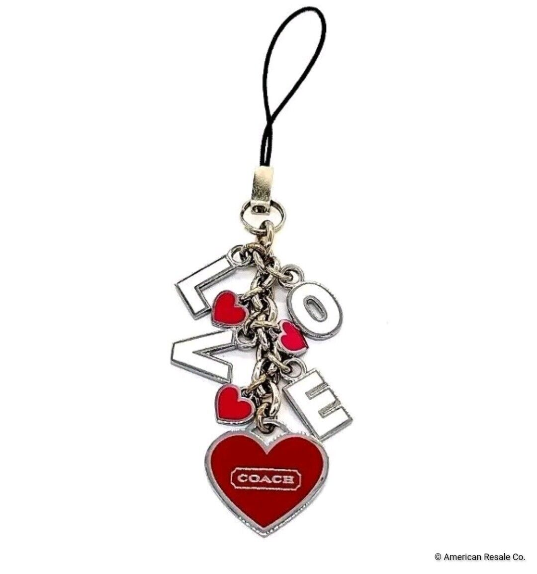 Vintage COACH Red Heart Love Lanyard Keychain Fob Key Ring Purse Charm -Rare