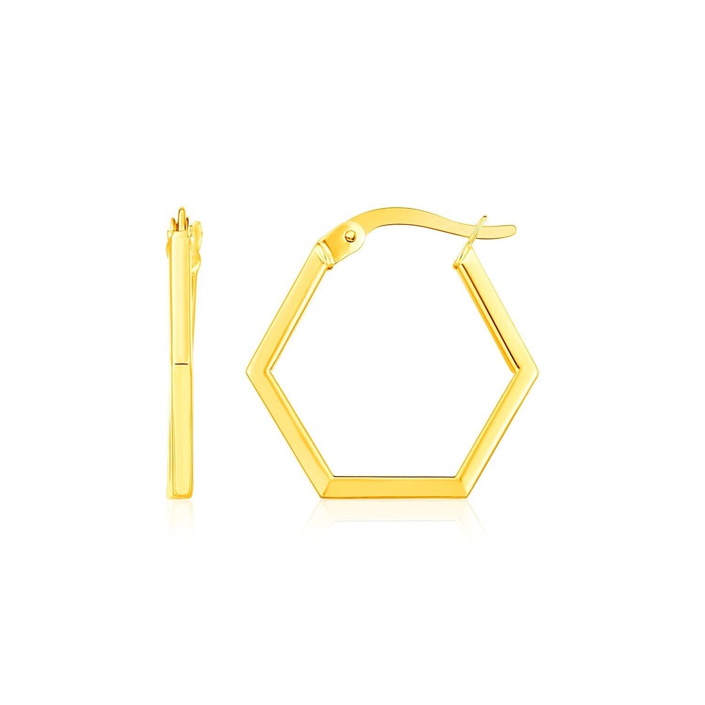 14K Yellow Gold Hexagon Shaped Hoop Earrings