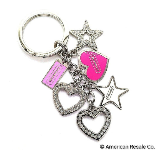 Vintage COACH Pink Pave Hearts Stars Swarovski Crystal Multi Charm Keychain Fob