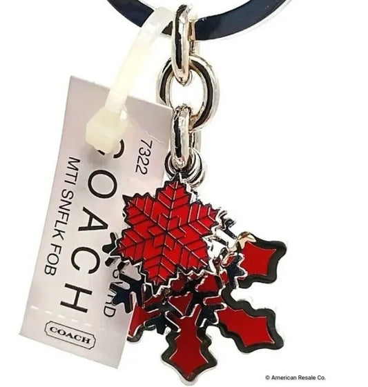 NWT COACH Red Enamel Multi Snowflake Keychain Fob Purse Charm-#7322-Rare