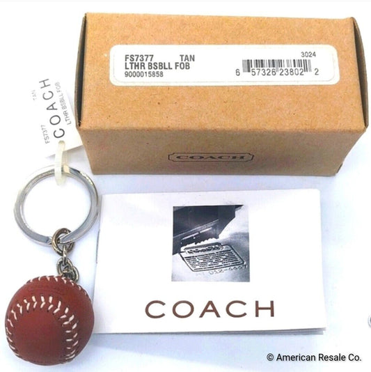 Rare COACH Baseball Keychain Fob Charm-Real Leather-New in Box/Booklet #FS7377