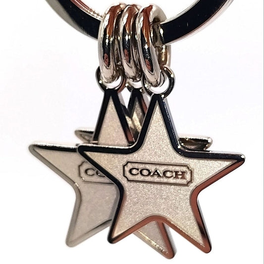 COACH Vintage Triple Star Key Fob Silver Keychain Purse Charm-Rare