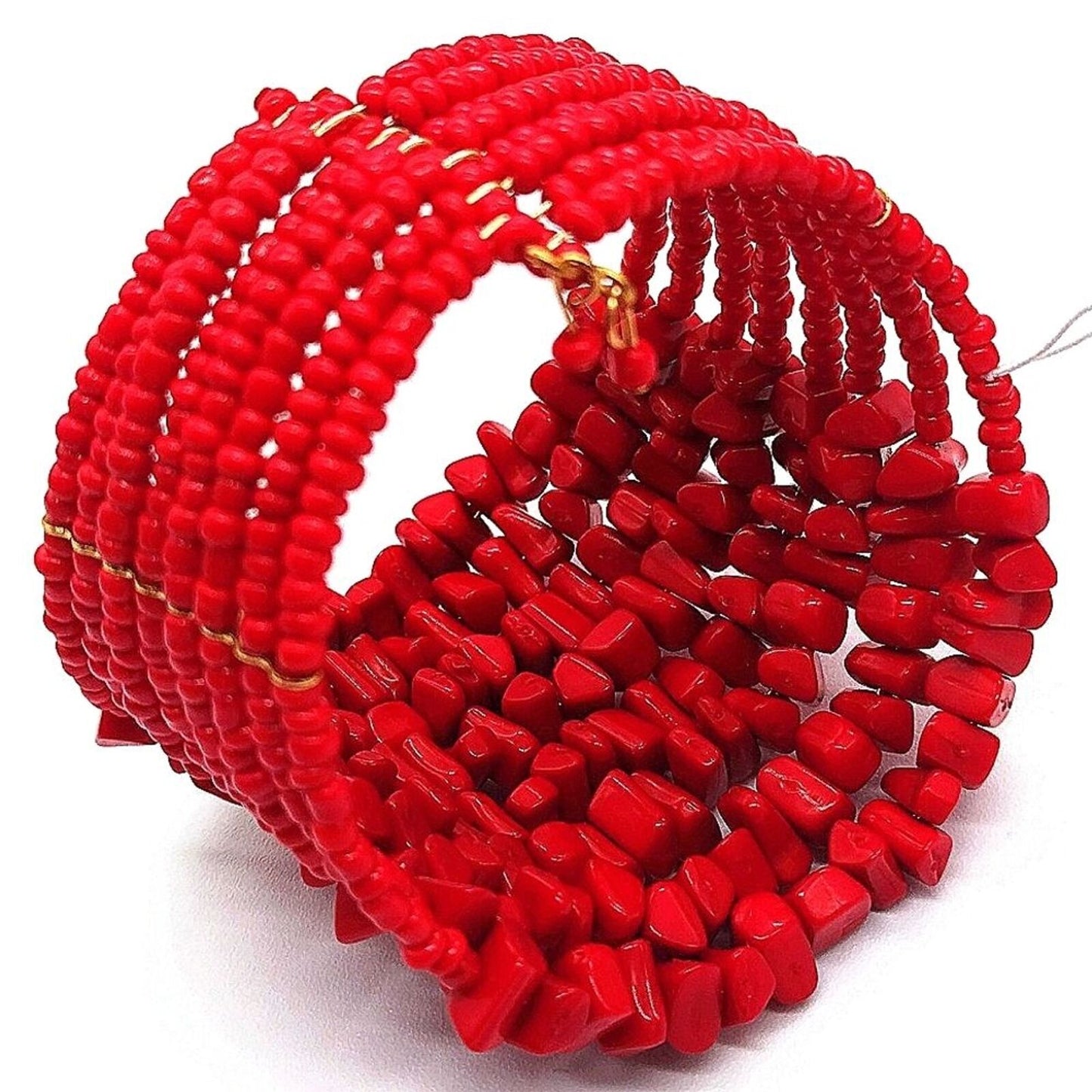 QVC Vintage Linea Red Beaded Nugget Stretch wrap bracelet by Louis Dell'Olio