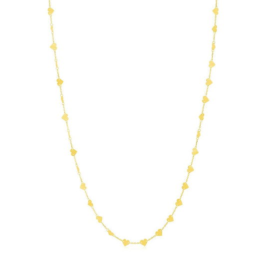 14k Yellow Gold Long Mirrored Heart Chain Station Necklace