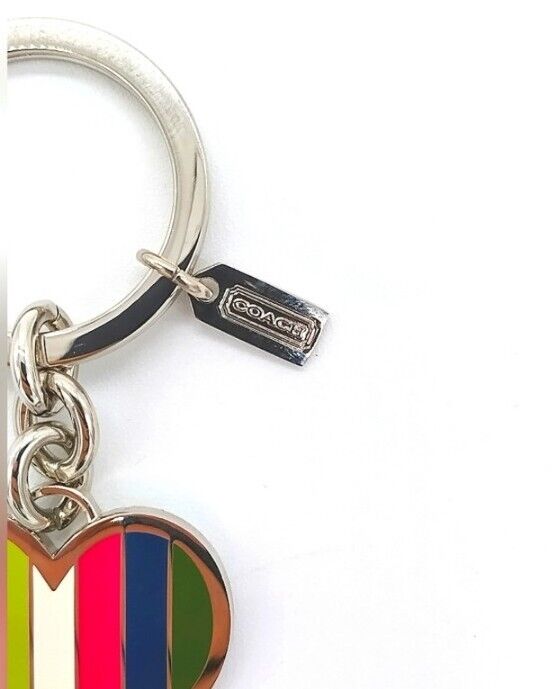 Rare COACH Rainbow LEGACY Heart Keychain Fob Purse Charm Style# 92109