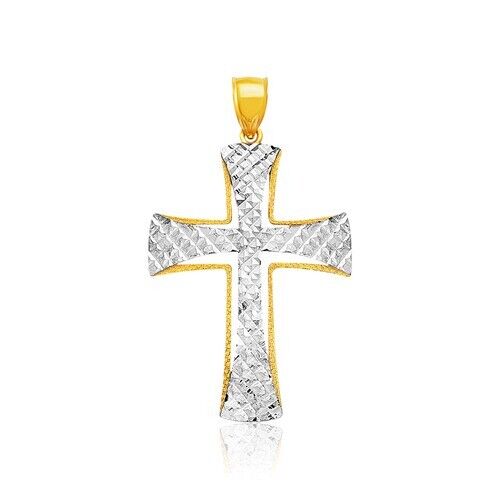 14K Two Tone Gold Diamond Cut Cross Pendant