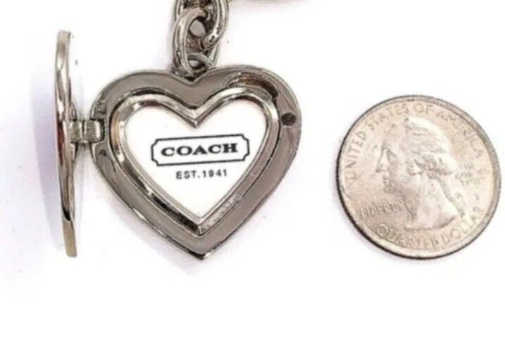 READ! Rare COACH Pink Enamel Signature Heart Locket Keychain Lanyard-Purse Charm