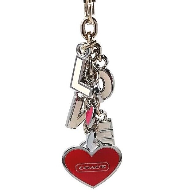 Vintage COACH Red Heart Love Lanyard Keychain Fob Key Ring Purse Charm -Rare