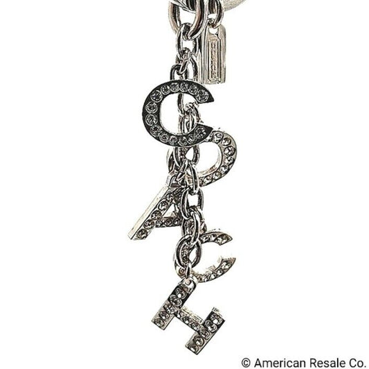 Rare COACH Crystal Pave Silver Multi Charm Keychain Key Ring FOB Accessory