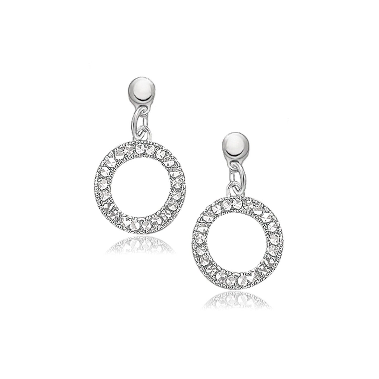 14k White Gold Diamond Cut in a Pave Setting Dangling Earrings