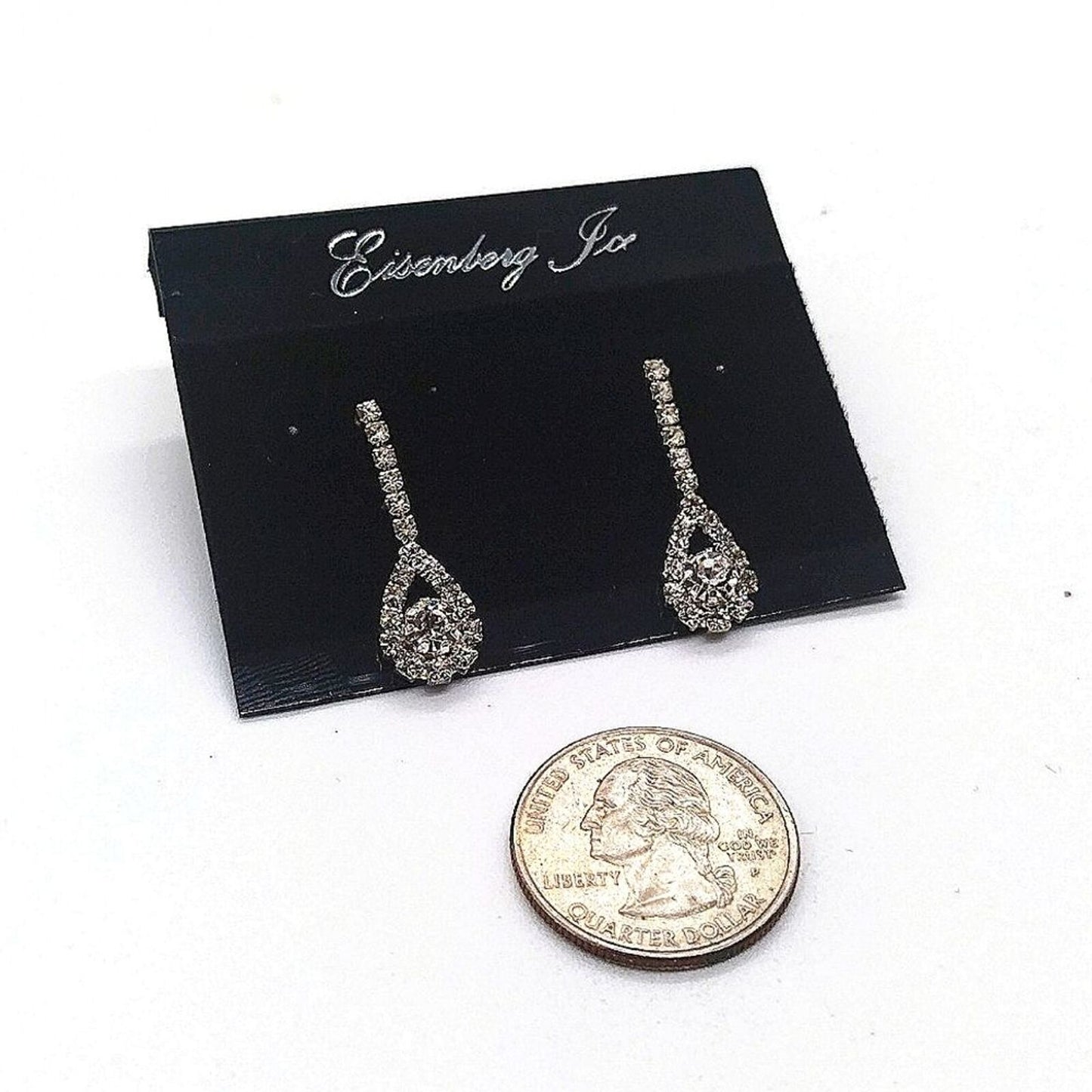 Vintage Eisenberg Ice 1" Pave Crystal Dangle Drop Designer Earrings in Silver