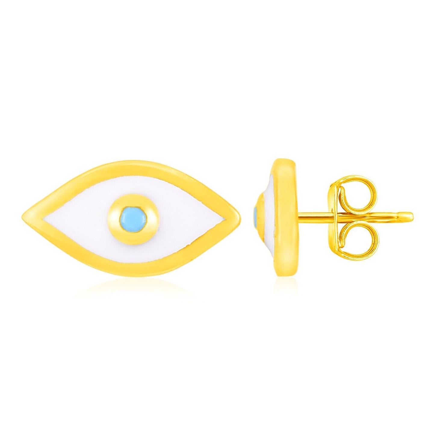 14K Yellow Gold Evil Eye Earrings with Enamel