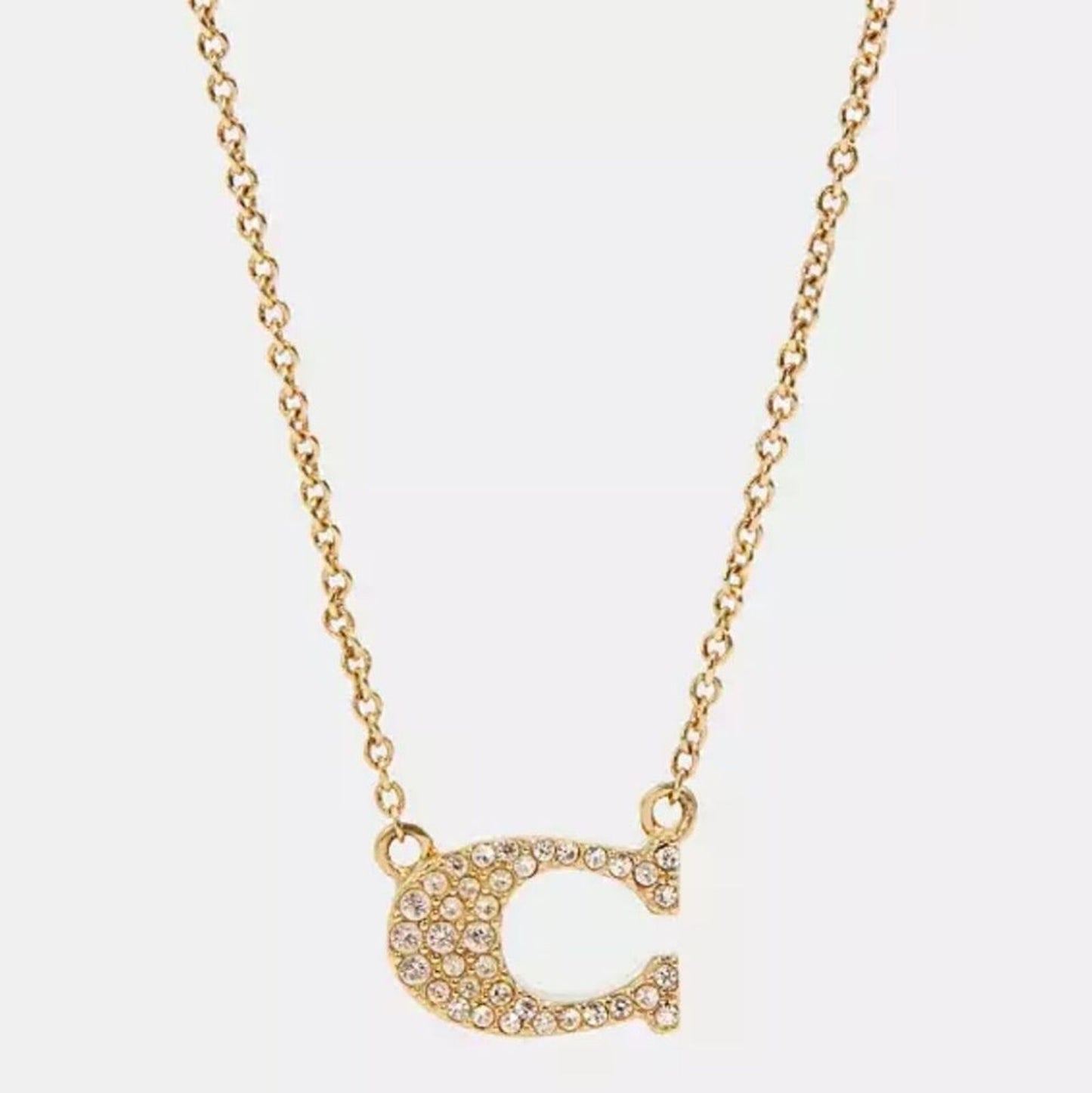 $88 Rare COACH Retired Gold Plated Pave Crystal C Logo Necklace