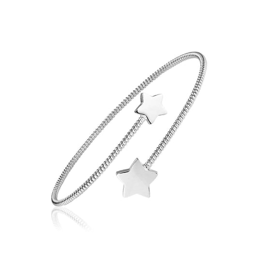 Sterling Silver Bypass Bangle with Stars