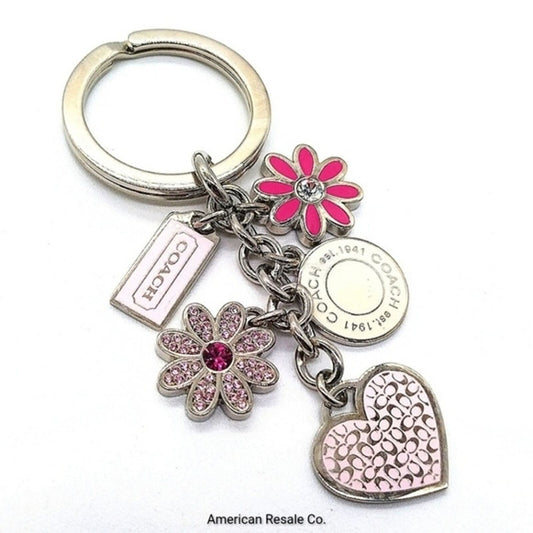 COACH Vintage Pink Heat Daisy Swarovski Crystal Keychain Fob Purse Charm