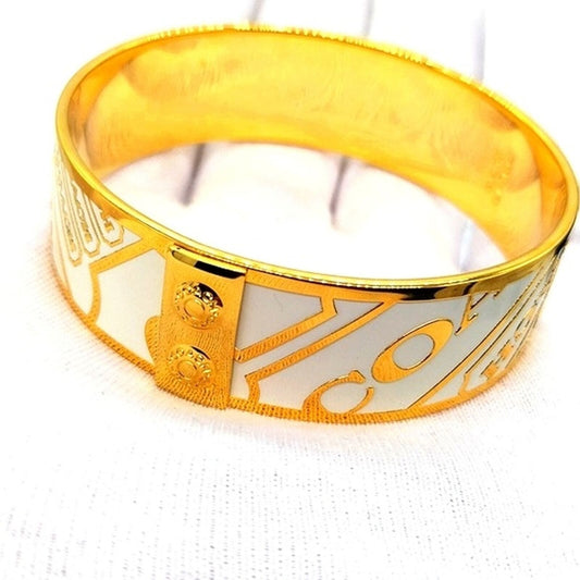 3/4" COACH Vintage Gold Plated White  Enamel Logo Bangle Bracelet-Authentic/Rare