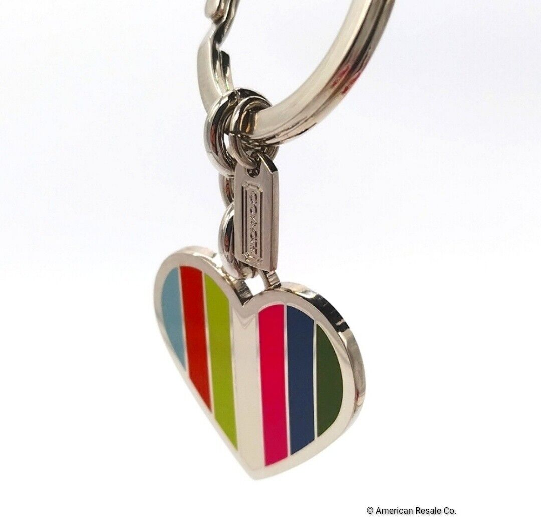 Rare COACH Rainbow LEGACY Heart Keychain Fob Purse Charm Style# 92109