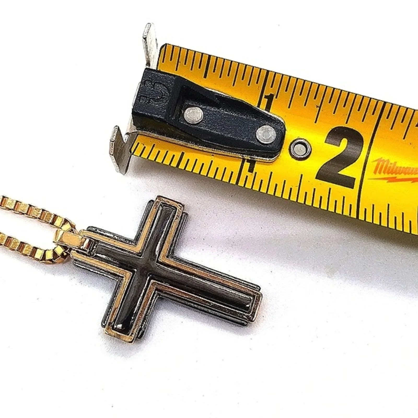 GUESS 26" Gold Cross Dog Tag Pendant Necklace with Single Cubic Zirconia Cryst…