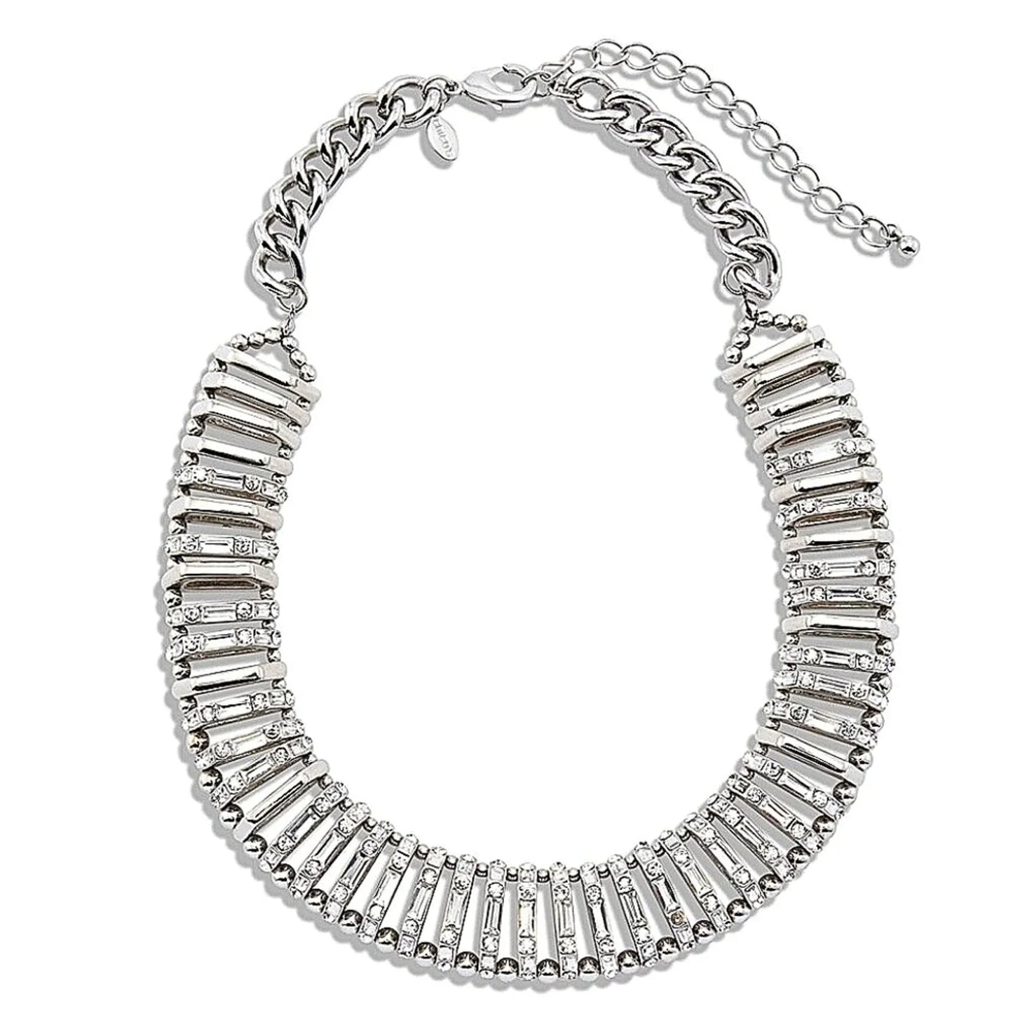 $70 CHICO'S Kimmi Short Bib Pave Crystal Silver Necklace NWT