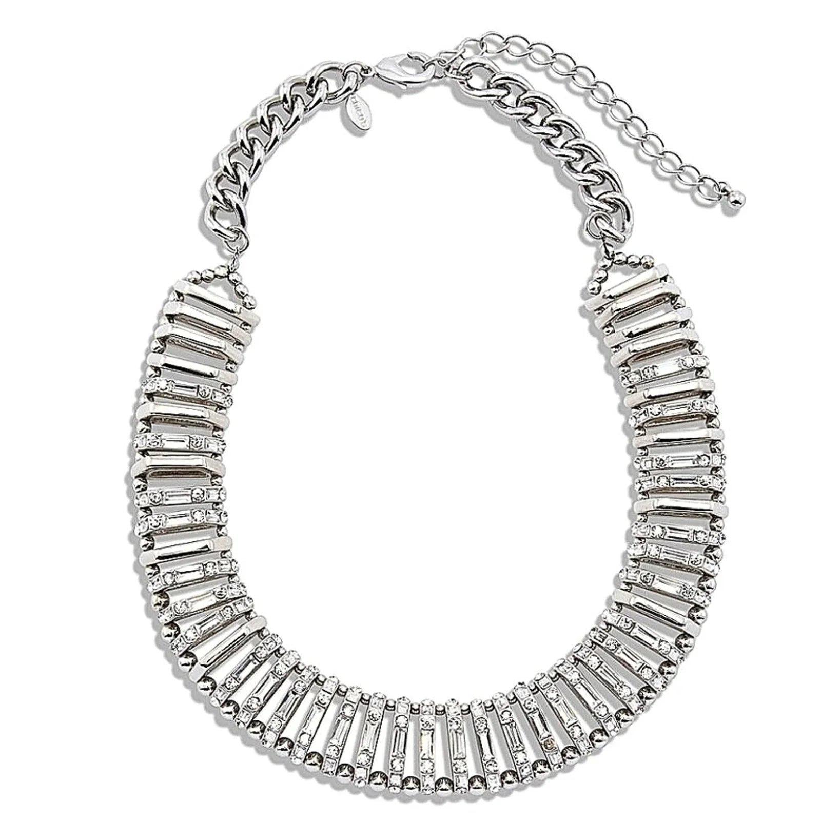 $70 CHICO'S Kimmi Short Bib Pave Crystal Silver Necklace NWT