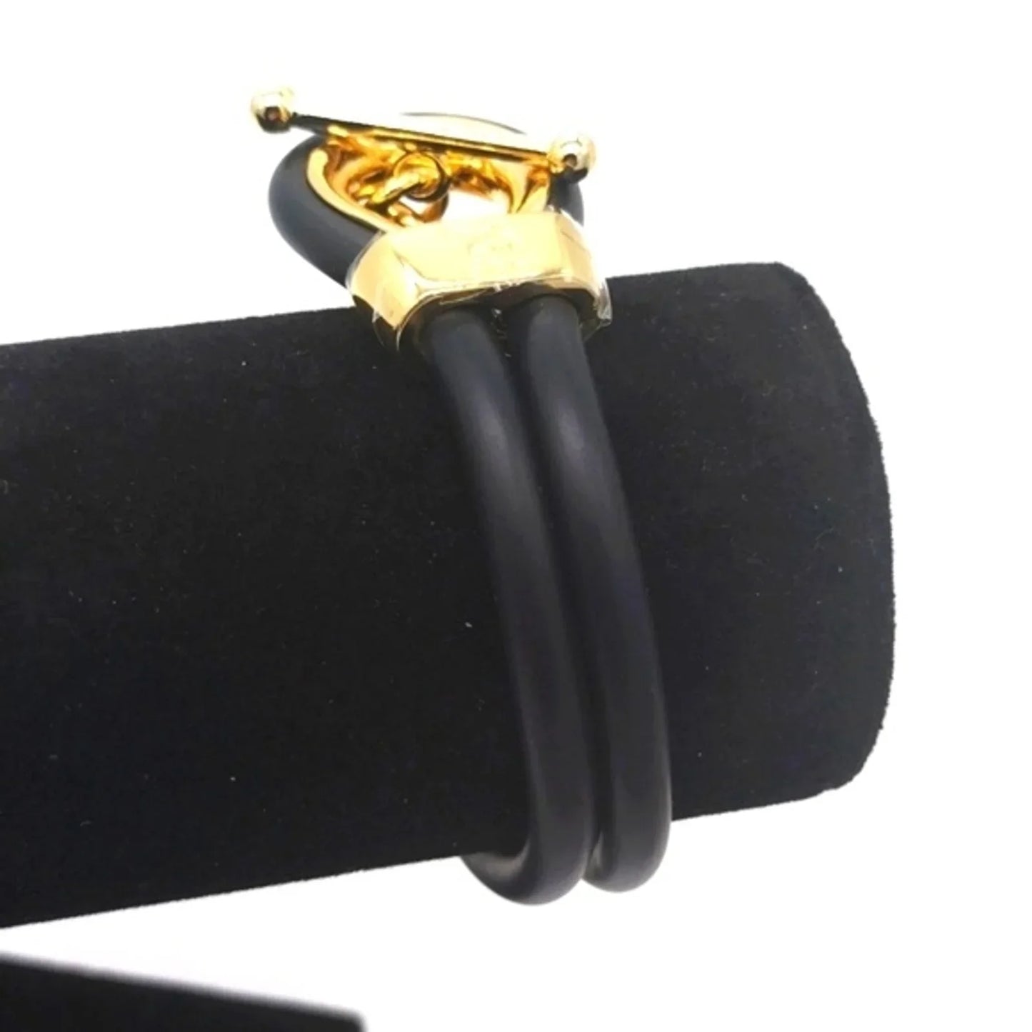 Alexander McQueen Double Layered Black Gold Rubber Corded Bracelet Necklace Set