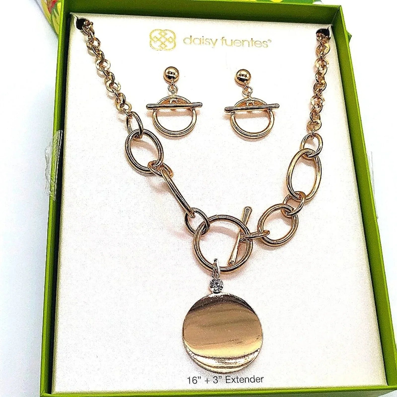 RARE DAISY FUENTES Gold Statement Pendant Statement Necklace and earrings set