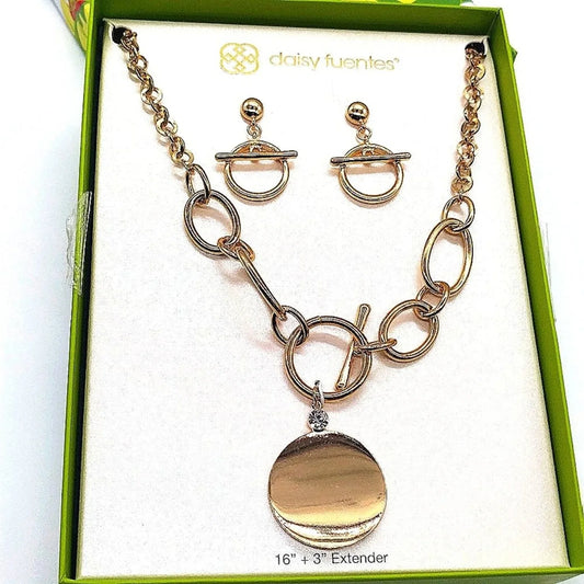 RARE DAISY FUENTES Gold Statement Pendant Statement Necklace and earrings set
