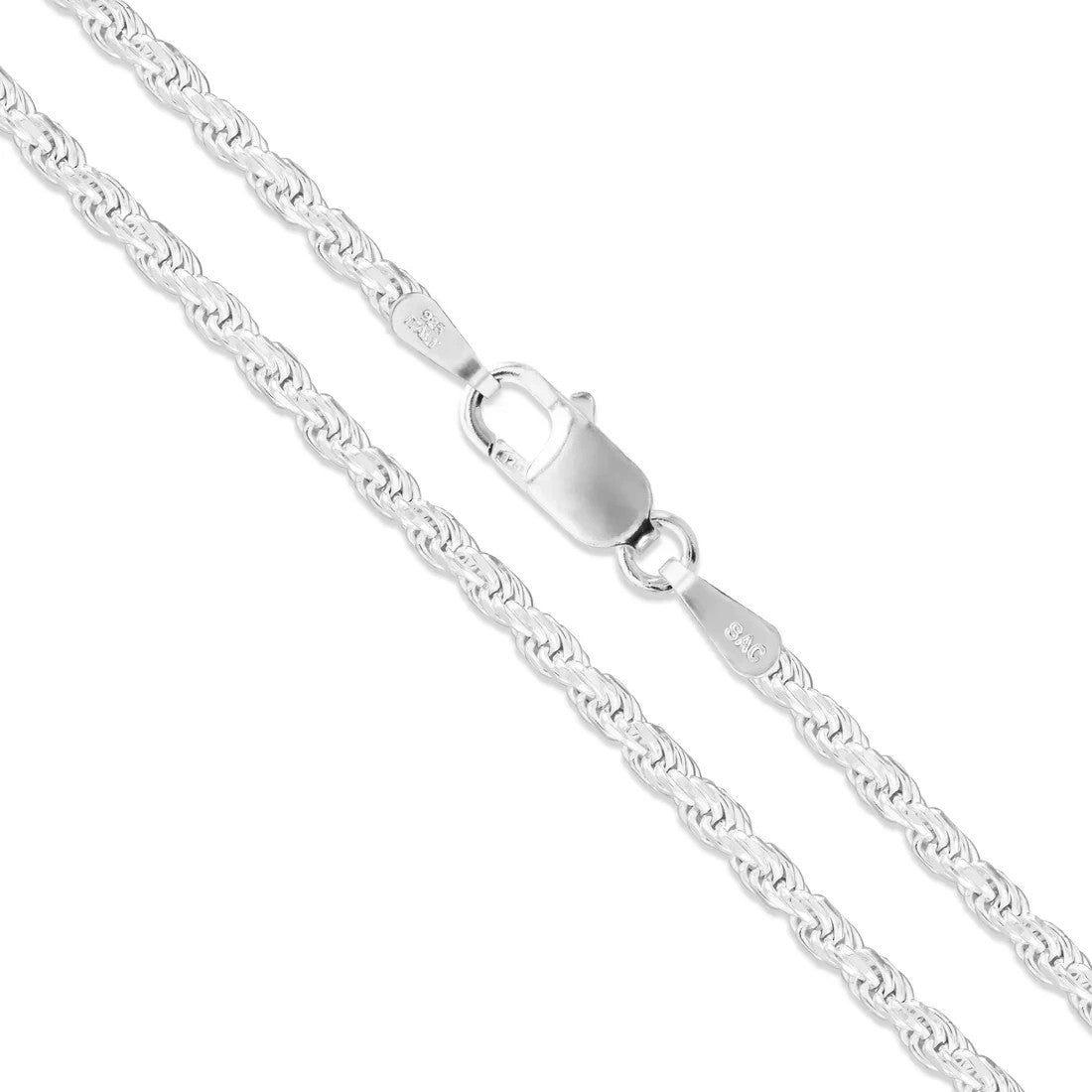 2MM Solid 925 Sterling Silver Italian DIAMOND CUT ROPE CHAIN Necklace Italy