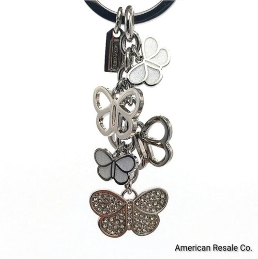 Vintage COACH Multi Butterfly Pave Swarovski Crystal Keychain Purse Charm-Rare