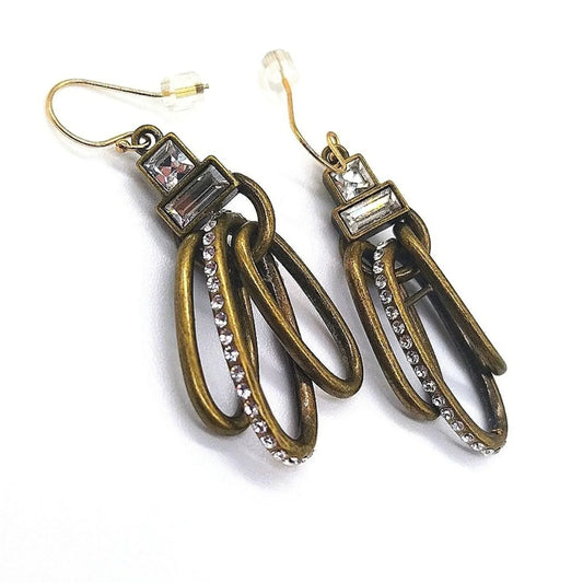 SILPADA KR Modern Maven Brass 2" Drop Dangle Earrings with Swarovski Crystals